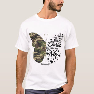Cute Green Military Camo Butterfly Christian Relig T-Shirt