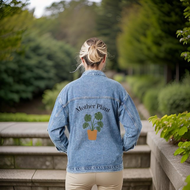 Cute Green Modern Typography Plant Mother Denim Jacket (Creator Uploaded)