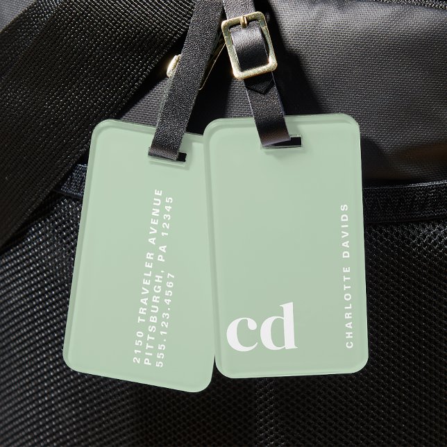 Cute Green Monogram Luggage Tag (Creator Uploaded)