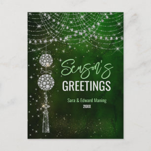Cute green monogram ornaments Christmas new year Postcard