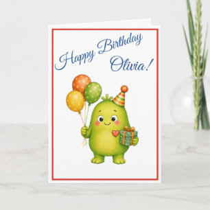 Cute Green Monster Birthday Card