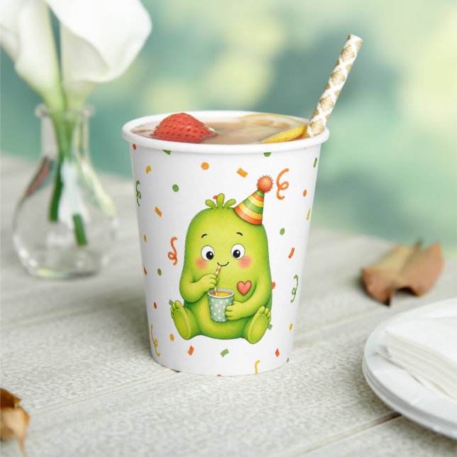 Cute Green Monster Birthday Paper Cups (Insitu)