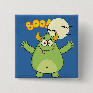 Cute Green Monster Halloween Boo 15 Cm Square Badge