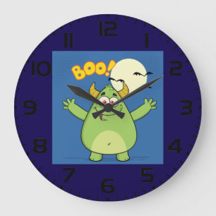 Cute Green Monster Halloween Boo Large Clock
