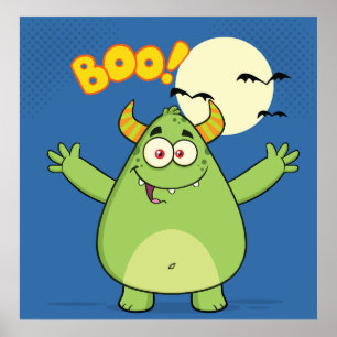 Cute Green Monster Halloween Boo Poster