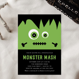 Cute Green Monster Mash Halloween Party Invitation