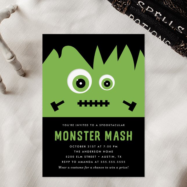 Cute Green Monster Mash Halloween Party Invitation (Creator Uploaded)