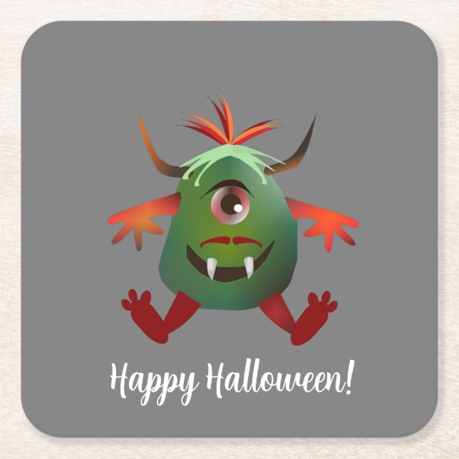 Cute green monster Paper Coaster (Front)