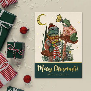 Cute Green Mushroom Frog and Toad Merry Christmas 