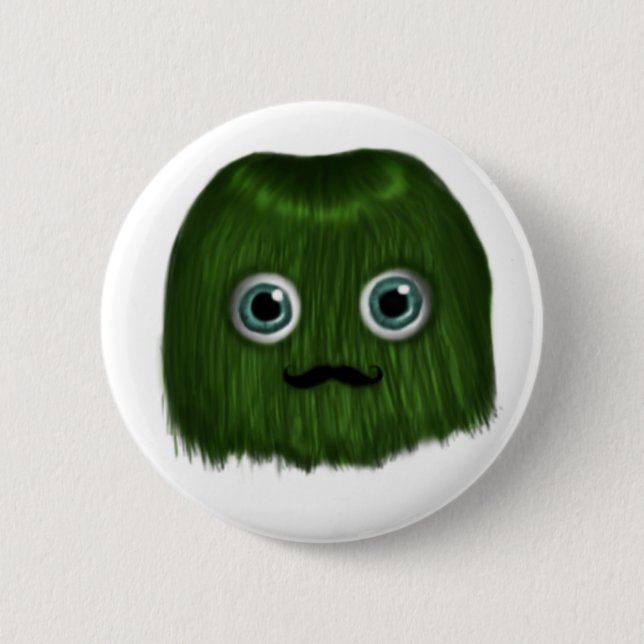 Cute Green Mustache Monster Badge/Button 6 Cm Round Badge (Front)