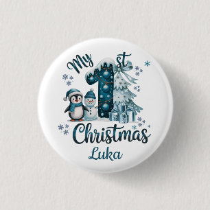 Cute Green My First Christmas Snowman 3 Cm Round Badge