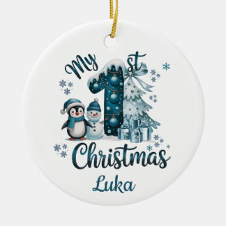 Cute Green My First Christmas Snowman Ceramic Tree Decoration
