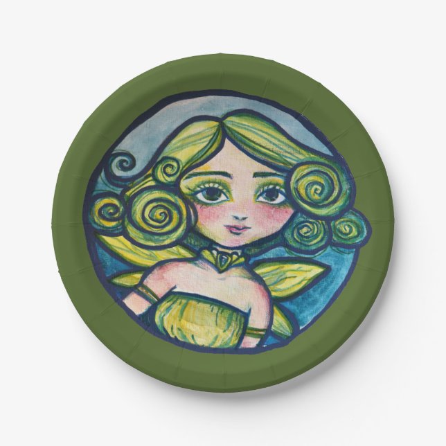 Cute Green Nature Pixie                            Paper Plate (Front)