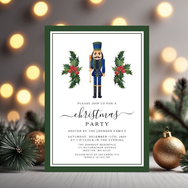 Cute Green Nutcracker Christmas Party Invitation (Cute Green Nutcracker Christmas Party Invitation)