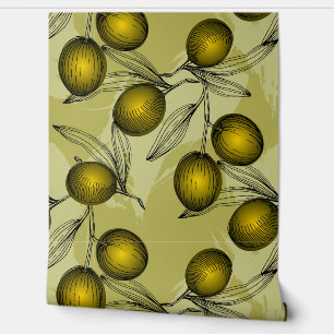 Cute Green Olives Botanical Garden Pattern  Wallpaper