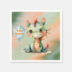 Cute Green Orange Dragon Boy Baby Shower Napkin