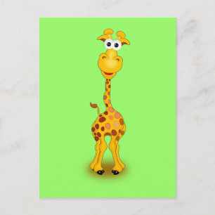 CUTE GREEN ORANGE SPOTTED GIRAFFE CARTOON ANIMAL F POSTCARD