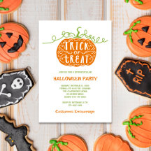 Cute Green Orange Trick or Treat Halloween Party