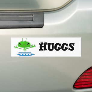 Cute Green Outer Space Aliens with Space Ship Bumper Sticker