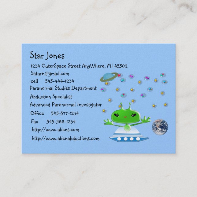 Cute Green Outer Space Aliens with Space Ship Business Card (Front)