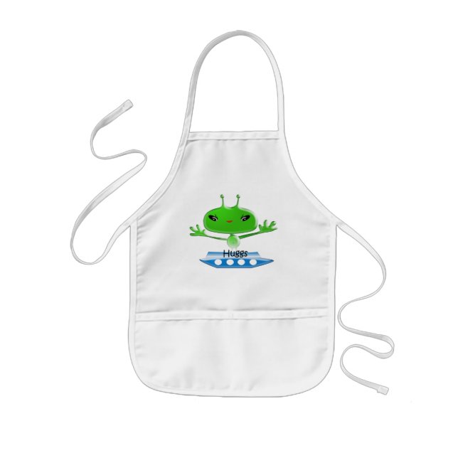 Cute Green Outer Space Aliens with Space Ship Kids Apron (Front)