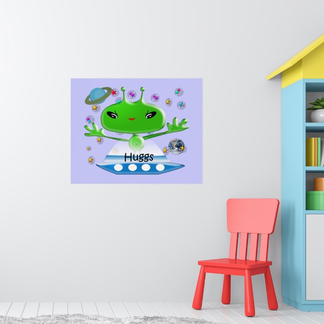 Cute Green Outer Space Aliens with Space Ship Poster (Nursery 1)