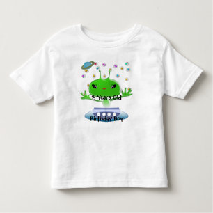 Cute Green Outer Space Aliens with Space Ship Toddler T-Shirt