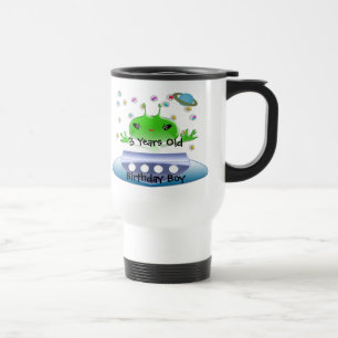 Cute Green Outer Space Aliens with Space Ship Travel Mug