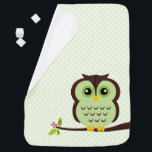 Cute Green Owl Baby Blanket<br><div class="desc">Sweet and whimsical illustration of an owl perched on a tree branch on a polka dots pattern background.</div>
