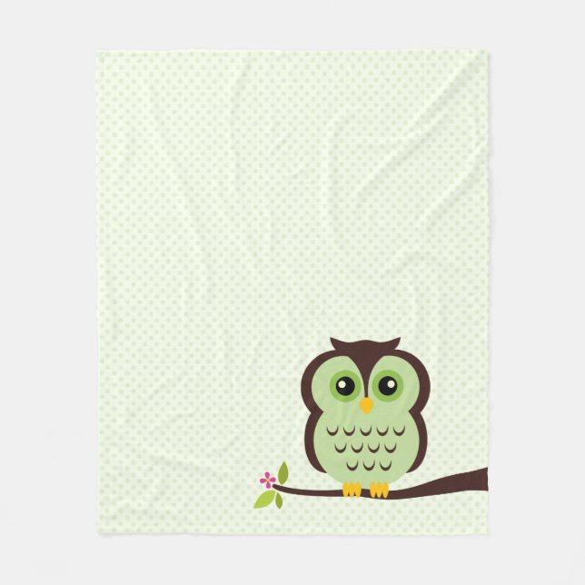 Cute Green Owl Fleece Blanket (Front)