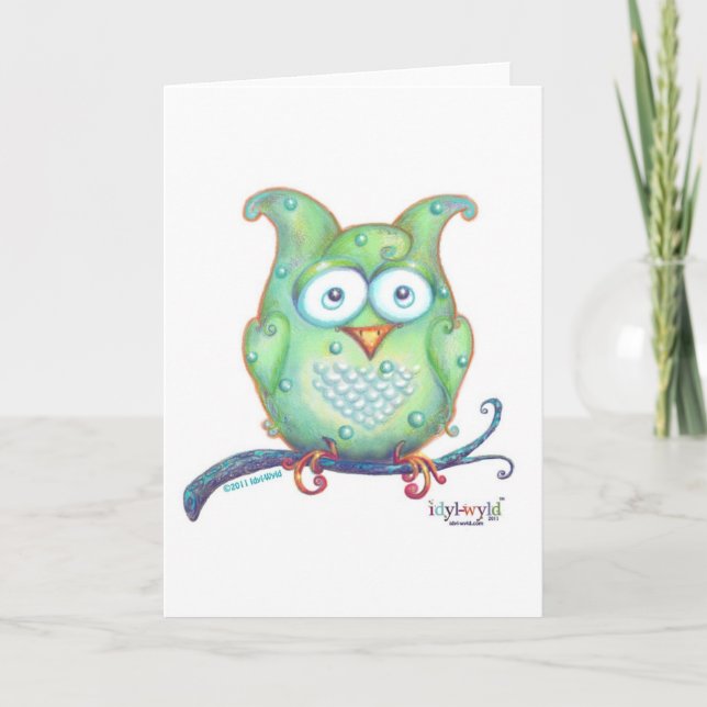 Cute green owl greeting card (Front)