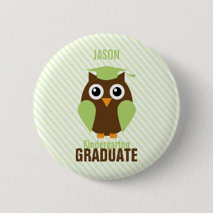 Cute Green Owl Kindergarten Graduate 6 Cm Round Badge