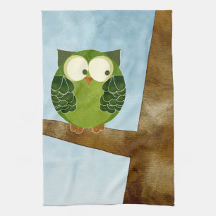 Cute Green Owl Kitchen Towel