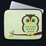 Cute Green Owl Laptop Sleeve<br><div class="desc">Stylish electronics sleeve features a beautiful vector illustration of an owl perched on a tree branch.</div>