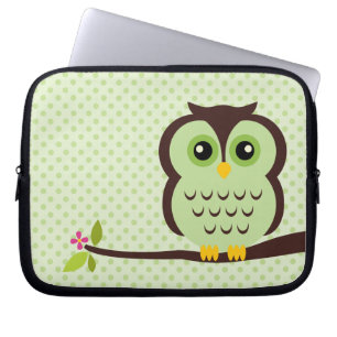 Cute Green Owl Laptop Sleeve