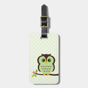 Cute Green Owl Luggage Tag