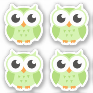 Cute green owl stickers