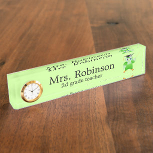 Cute Green Owl Teacher customisable Nameplate