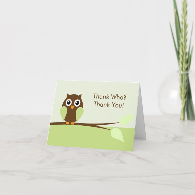 Cute Green Owl Thank You Cards (Front)