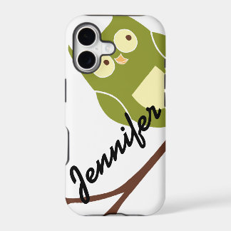 Cute Green Owl with Name iPhone 5 Case