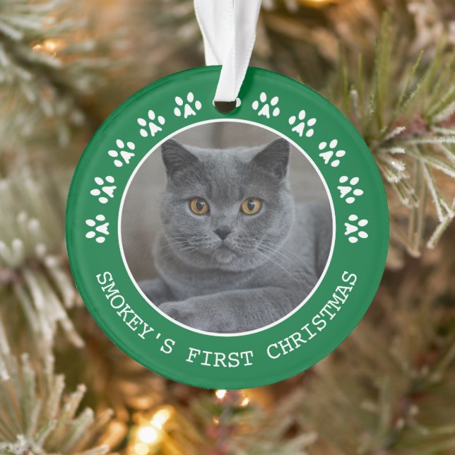 Cute Green Paw Prints Photo Frame Christmas Ornament (Tree)