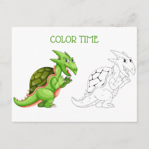 Cute Green Peach and Red Dragon Colouring Activity Postcard