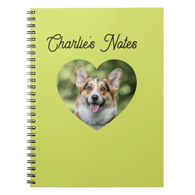 Cute Green Pet Dog Heart Frame Back to School Notebook (Front)