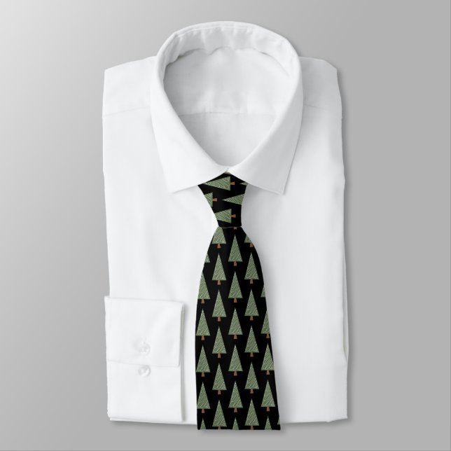Cute green pine tree pattern neck tie gift for men (Tied)