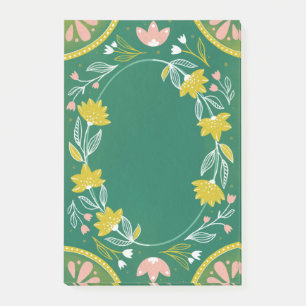 Cute green pink floral pattern. Botanical greenery Post-it Notes