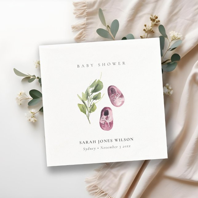 Cute Green Pink Girl Shoes Foliage Baby Shower Napkin (Creator Uploaded)