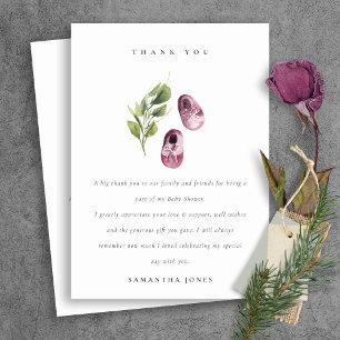 Cute Green Pink Girl Shoes Foliage Baby Shower Thank You Card