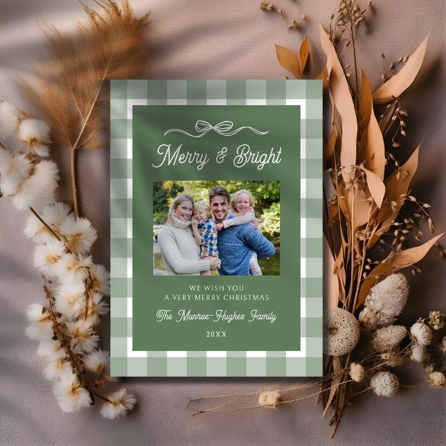Cute Green Plaid Pattern Christmas Family Photo  Holiday Card (Creator Uploaded)