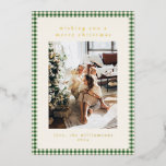 Cute Green Plaid Portrait Photo Christmas Gold<br><div class="desc">Cute Green Gingham Plaid Custom Photo Christmas Gold Foil Holiday Card for a Portrait/Vertical Photo</div>