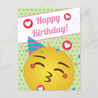 Cute Green Polka Dot Kiss Emoji Happy Birthday Postcard